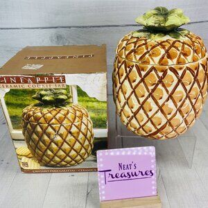 Alco PINEAPPLE Shape Ceramic Rubber Sealed Lidded  9.5" Tall Canister Cookie Jar
